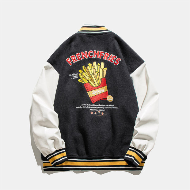 Couple Loose Casual Baseball Uniform French Fries Embroidered Jacket