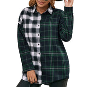 Single-breasted Plaid Shirt Plaid Color-blocking Shirt Jacket Top Women