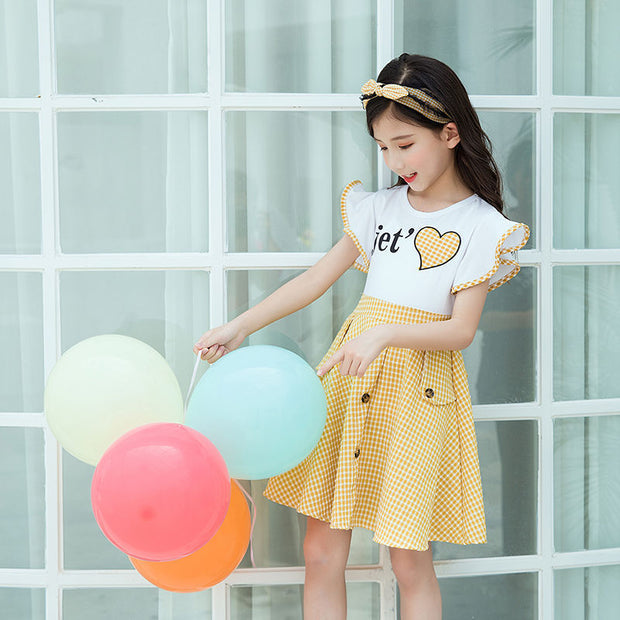 Summer Plaid Korean Style Big kids Children Girls Summer Western Style Princess Skirt