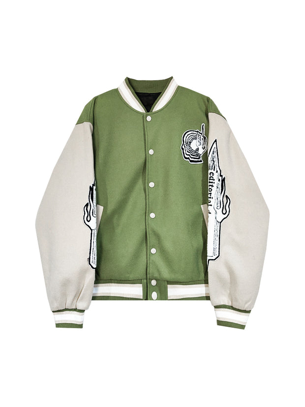 Thicken Badge Baseball Uniform Retro Cotton Jacket