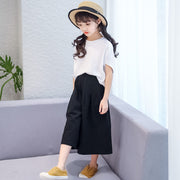 Girls' Suits Summer New Children's Clothing Big Children's Cotton And Linen Wide-leg Pants Loose Western Style Leisure Two-piece Trend