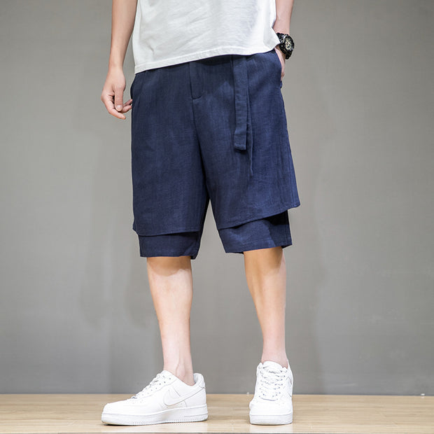 Men's Linen Pants Men's Shorts Plus Size Loose Casual Five-point Pants