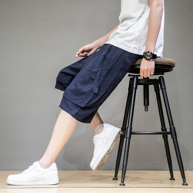 Men's Linen Pants Men's Shorts Plus Size Loose Casual Five-point Pants