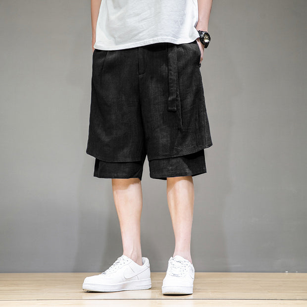 Men's Linen Pants Men's Shorts Plus Size Loose Casual Five-point Pants