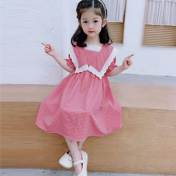 Western Style Cotton Plaid Girls Dress