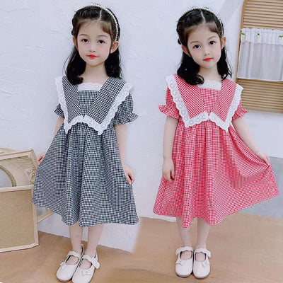 Western Style Cotton Plaid Girls Dress