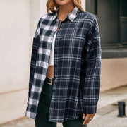 Single-breasted Plaid Shirt Plaid Color-blocking Shirt Jacket Top Women