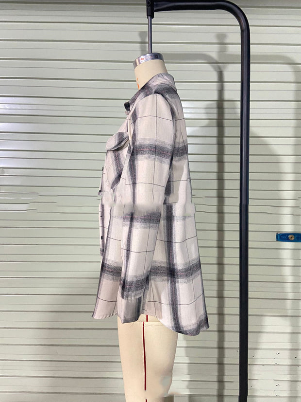 New Women's Fashion Black And White Plaid Long-sleeved Shirt Jacket