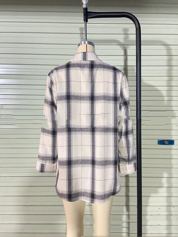 New Women's Fashion Black And White Plaid Long-sleeved Shirt Jacket