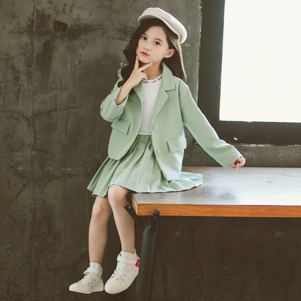 Fashion Simple Suit Pleated Skirt Suit