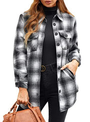 Women Oversized Check Button Shirt Jacket