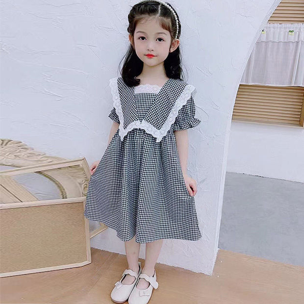 Western Style Cotton Plaid Girls Dress