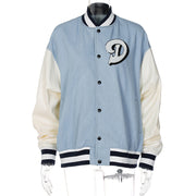 Letter Embroidered Cardigan Buttoned Denim Stitching Baseball Uniform Jacket