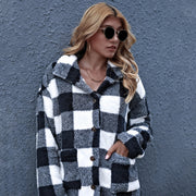 Women Oversized Check Button Shirt Jacket