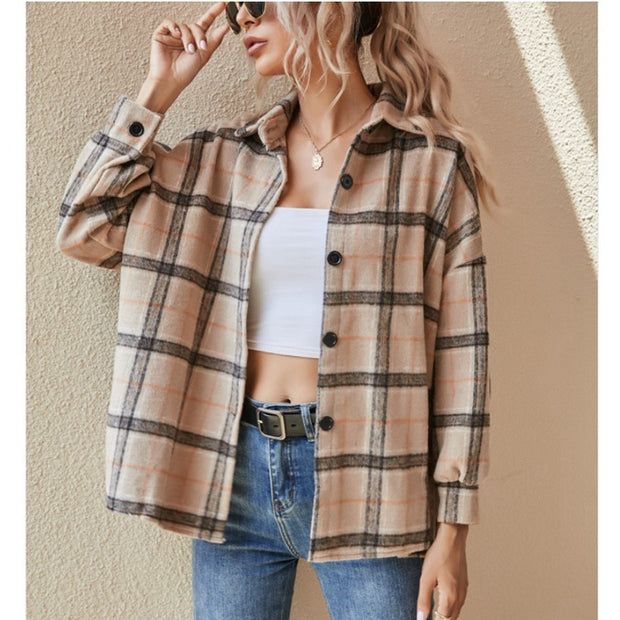 New Style Long-sleeved Plaid Jacket Shirt Top