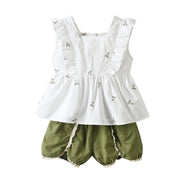 Girls' Summer Suits Korean Style Western Style Lace Flounced Sleeve