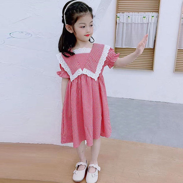 Western Style Cotton Plaid Girls Dress