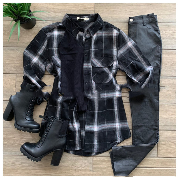 New Women's Fashion Black And White Plaid Long-sleeved Shirt Jacket