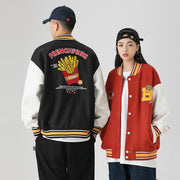 Couple Loose Casual Baseball Uniform French Fries Embroidered Jacket