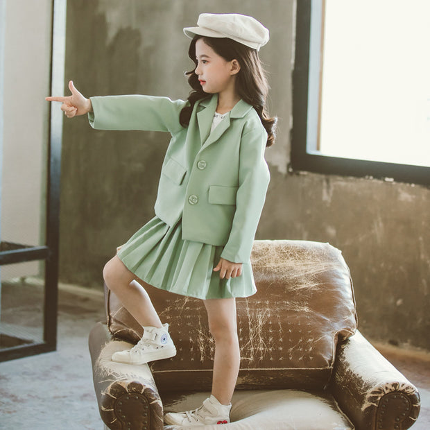 Fashion Simple Suit Pleated Skirt Suit