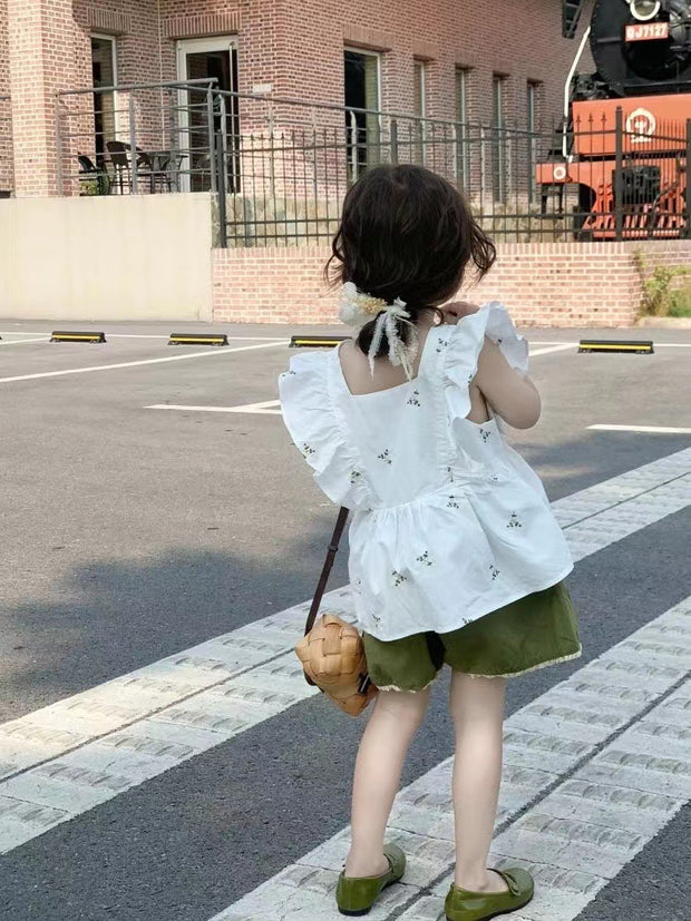 Girls' Summer Suits Korean Style Western Style Lace Flounced Sleeve